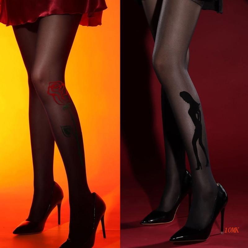 Xiangbao Quần Tất Bó Sát Chân Co Giãn Họa Tiết Hoa Hồng Gợi Cảm Cho Nữ