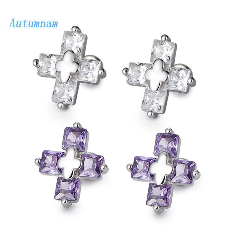 Cặp Bông Tai Hình Chữ Thập Đính Đá Zircon Thời Trang Nữ