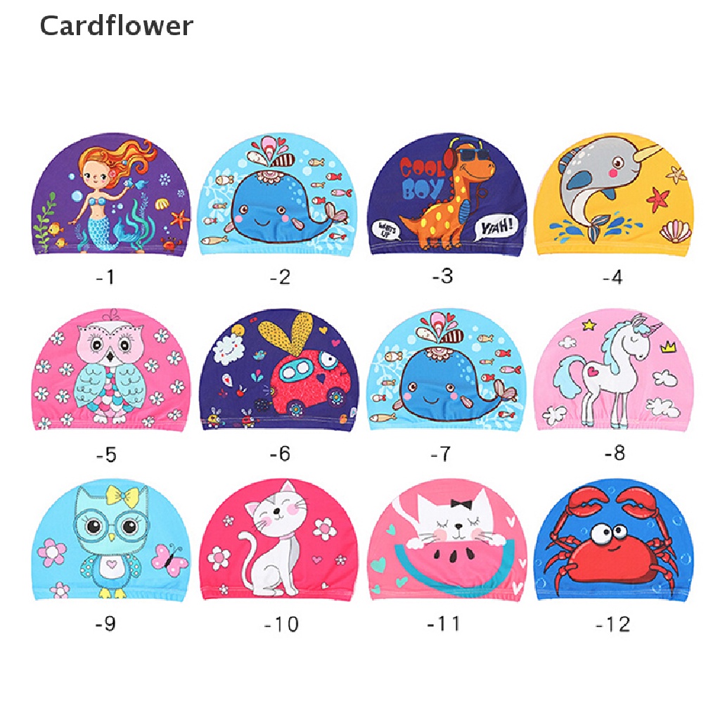 < Cardflower > Mũ Bơi Co Giãn In Hình Hoạt Hình Dễ Thương Bảo Vệ Tai Bảo Vệ Trẻ Em Đang Giảm