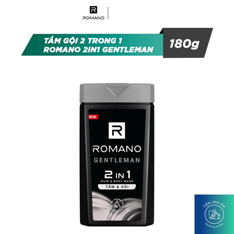 Tắm gội 2 trong 1 hương nước hoa Romano 2in1 Classic/ Force/ Gentleman/ Attitude chai 180g