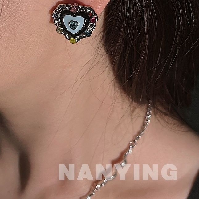 Bông Tai Hình Trái Tim Đính Đá Nhiều Màu Sắc Phong Cách Cổ Điển Thời Trang Cho Nữ