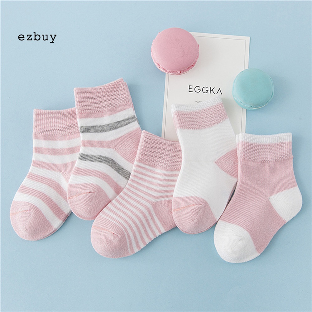 Set 5 Đôi Vớ Cotton Mềm Mại Thoáng Khí Chống Trượt Kẻ Sọc Dành Cho Bé Trai Gái