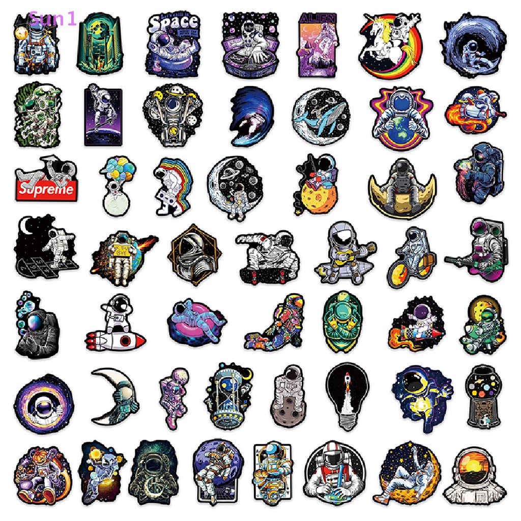 Sun1 > 50 Miếng Dán Hoạt Hình Phi Hành Gia Không Gian Trang Trí Ván Trượt DIY