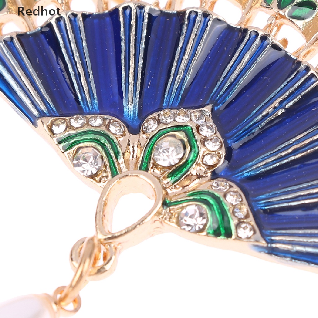 &lt; Redhot &gt; Trâm Cài Áo Hình Quạt Tráng Men Đính Ngọc Trai Nhân Tạo Vintage Cho Nữ