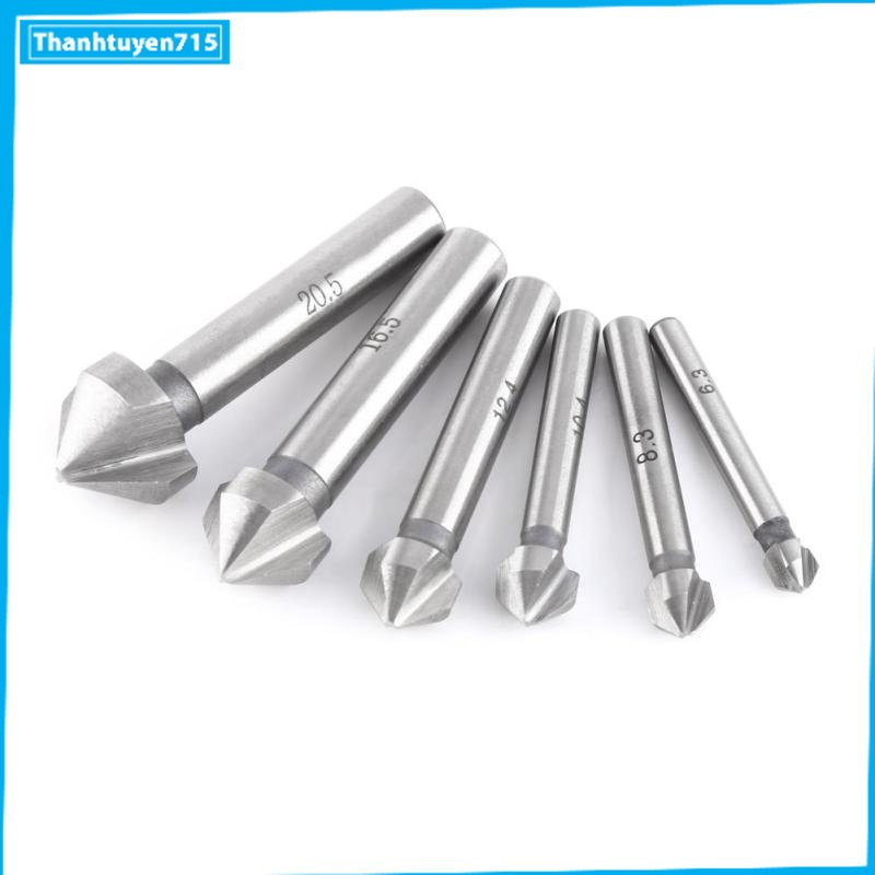 Set 6 mũi khoan khoét lỗ 3 rãnh bằng thép tốc độ cao HSS chuyên dụng cho máy vát mép