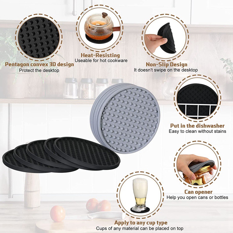 Bộ 10 Đế Lót Ly Bằng Silicone Chịu Nhiệt Chống Trượt Tiện Dụng