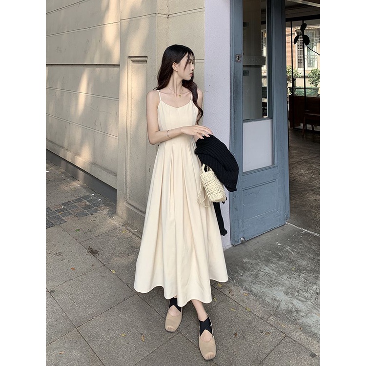 Đầm Hai Dây Ôm Eo Dáng Dài Vừa Vặn Phong Cách Pháp Thời Trang Mùa Hè