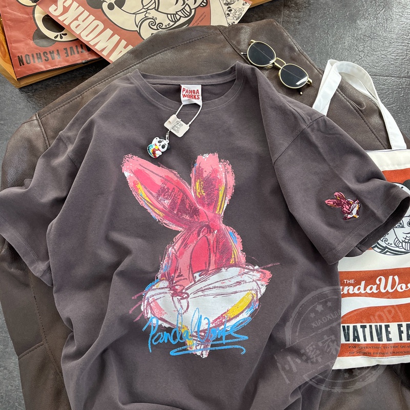 Áo Thun Cotton Tay Ngắn Cổ Tròn In Hình Thỏ Hoạt Hình Dành Cho Nữ