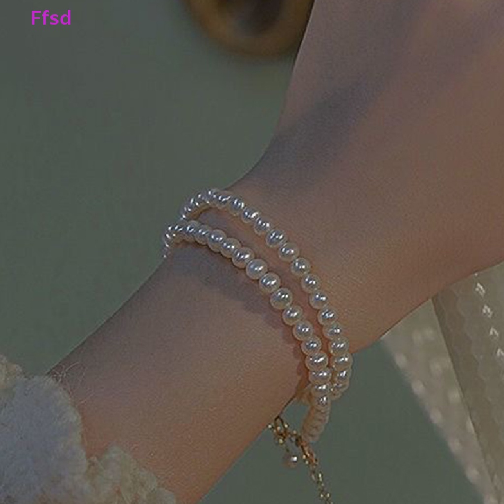 {Ffsd} Vòng Tay Chuỗi Hạt Ngọc Trai Giả Bằng Đồng Rỗng Thanh Lịch Có Thể Điều Chỉnh Phối Tua Rua Dài May Mắn Cho Nữ