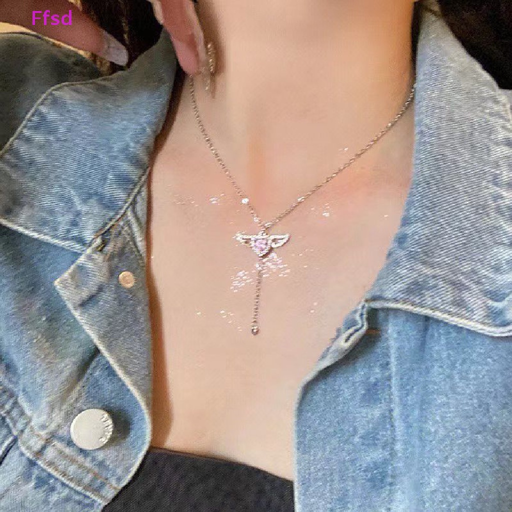 {Ffsd} Bộ Vòng cổ Và Bông Tai Vòng cổ Mặt Hình Cánh Thiên Thần Pha Lê Hồng Tối Giản Thời Trang Nữ Làm Quà Tặng Bán Chạy