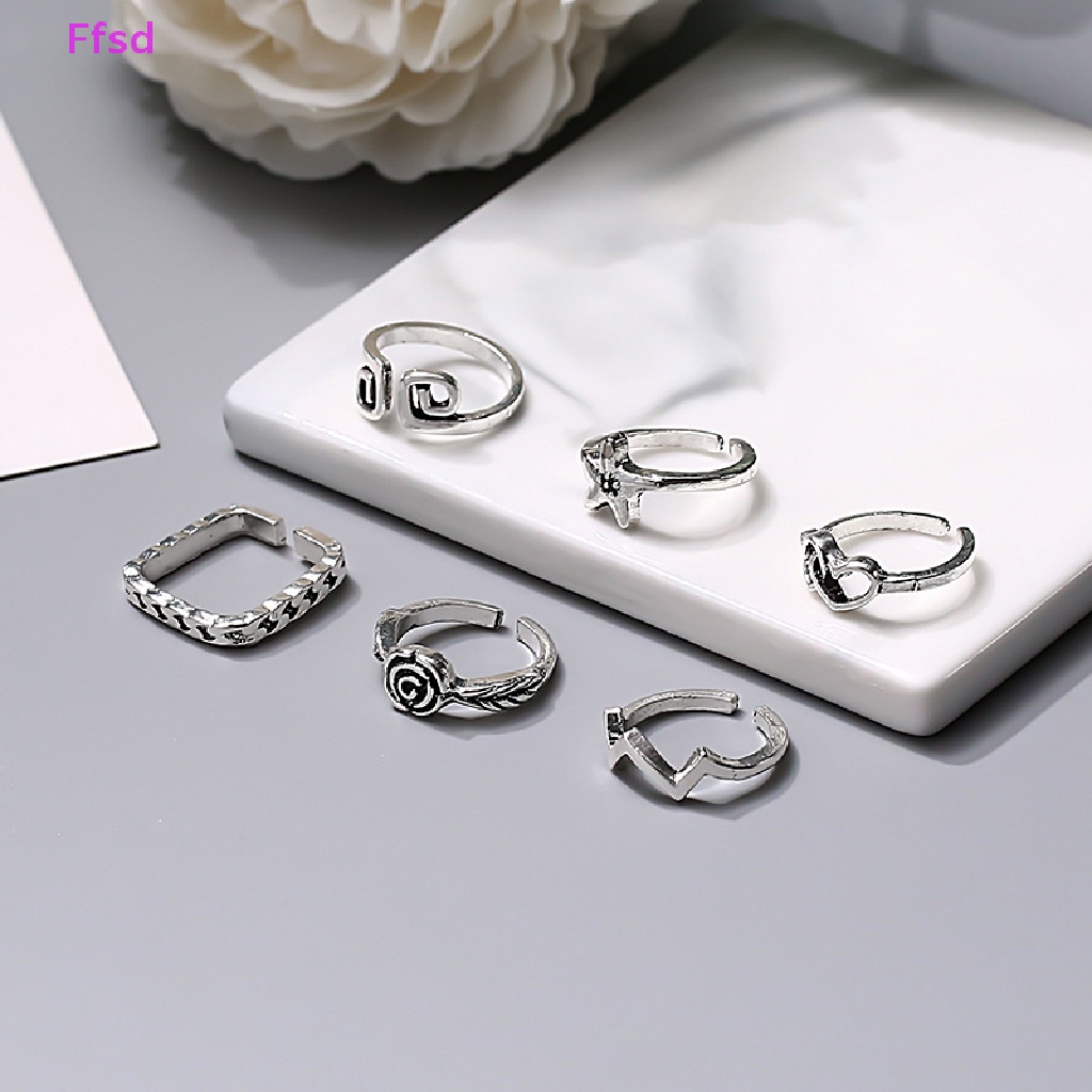 Bộ 6 Nhẫn Đeo Ngón Chân Bằng Hợp Kim Họa Tiết Gợn Sóng Có Thể Điều Chỉnh Cho Nữ