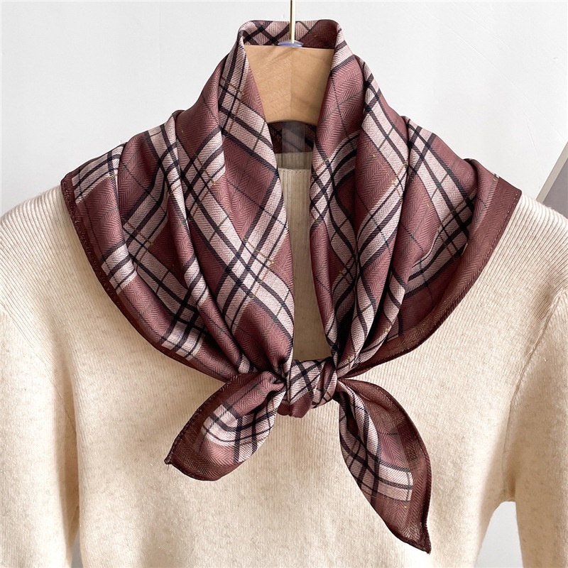 Khăn Choàng Cổ Hình Vuông 65cm Chất Liệu Cotton Lanh Họa Tiết Xương Cá Phong Cách Anh Quốc Cho Nữ