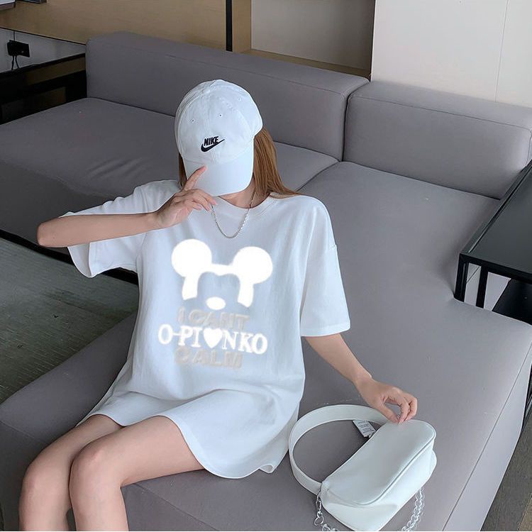 Áo Thun Dáng Rộng Cổ Tròn Thêu Hình Vương Miện Đính Kim Sa Thời Trang Mùa Hè 2022 Mới