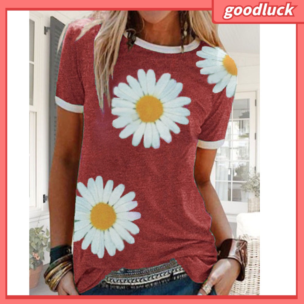 Áo Thun Tay Ngắn Cổ Tròn In Họa Tiết Hoa Hướng Dương Thời Trang Mùa Hè Cho Nữ