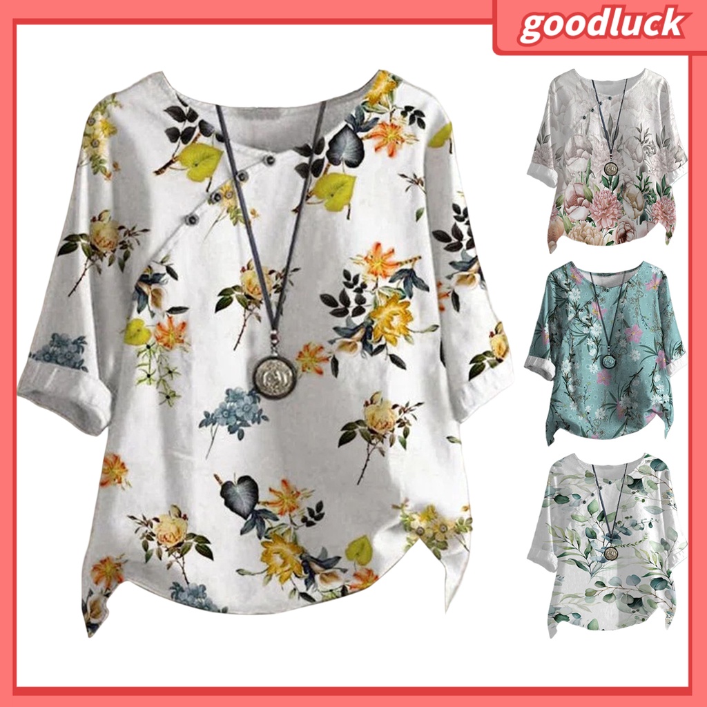 Áo Thun Tay Ngắn Cổ Tròn In Họa Tiết Hoa Phong Cách Vintage Thời Trang Mùa Hè