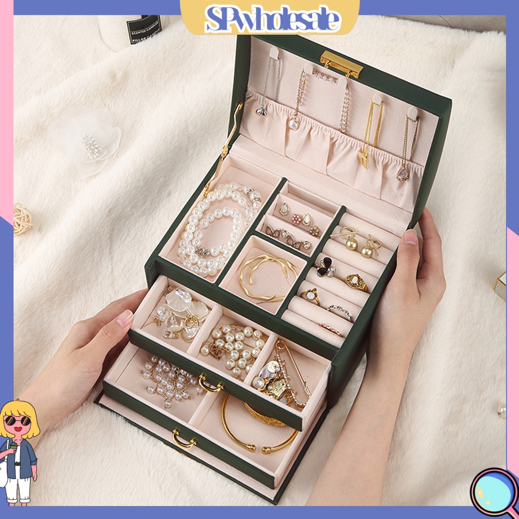 <SPwholesale> Hộp Trưng Bày Trang Sức Ba Tầng Có Khóa Cài Nhỏ Gọn Dành Cho Gia Đình