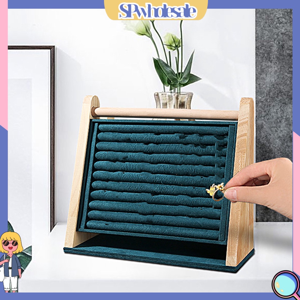 <SPwholesale> Giá Đựng Trang Sức Sức Sức Chứa Lớn Bằng Da Lộn Giả Chống Ăn Mòn Đa Chức Năng Không Phai Màu Đế Mềm Bằng Gỗ