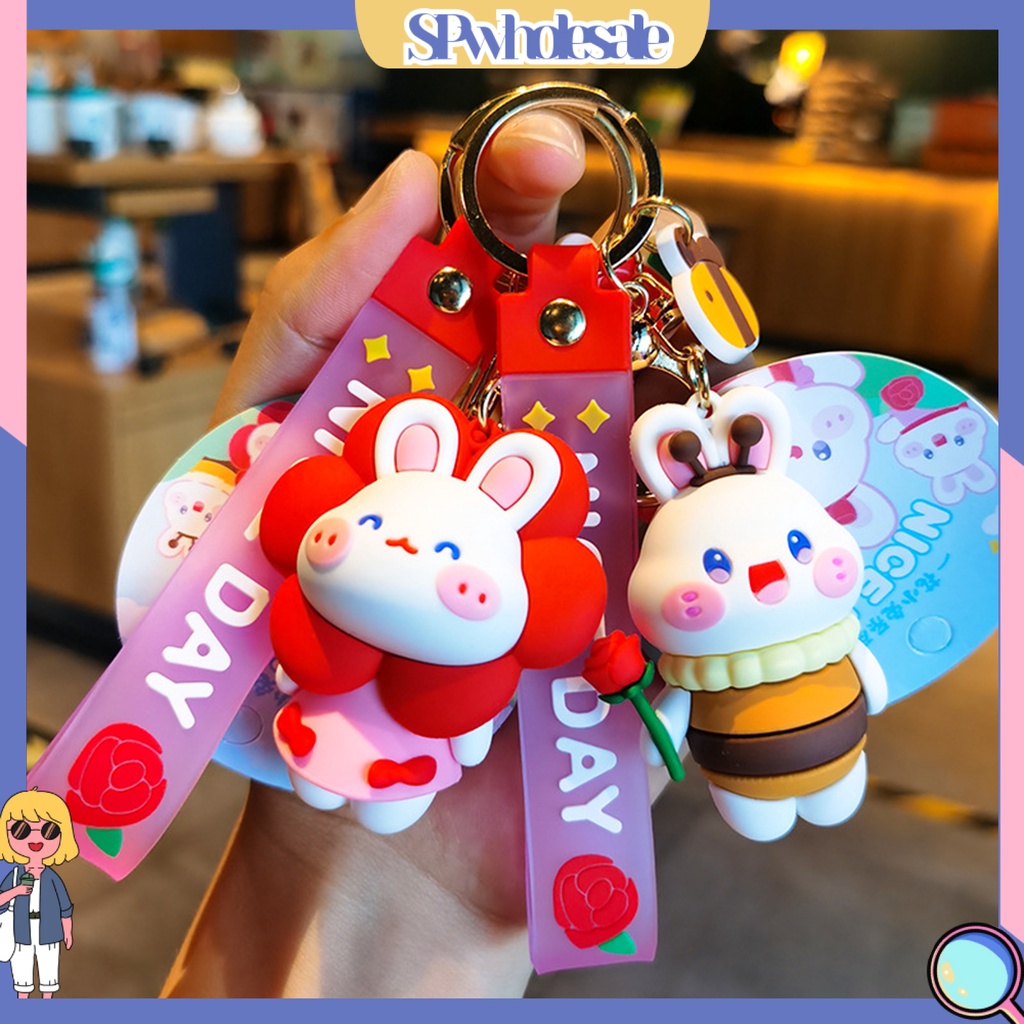 <SPwholesale> Móc Khóa Ba Chiều Hình Thỏ Hoạt Hình Ba Chiều Đa Năng Trang Trí Ba Lô / Ô Tô Quà Tặng Trang Sức