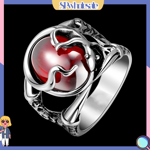 <SPwholesale> Nhẫn Hợp Kim Khắc Hình Tắc Kè Đính Đá Đỏ Thời Trang Cho Nam