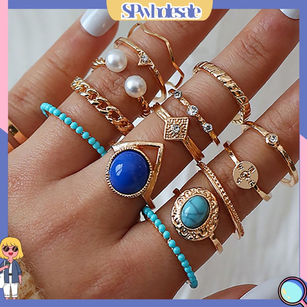 <SPwholesale> Set 15 Nhẫn Đeo Khớp Ngón Tay Đính Ngọc Trai Giả Thời Trang