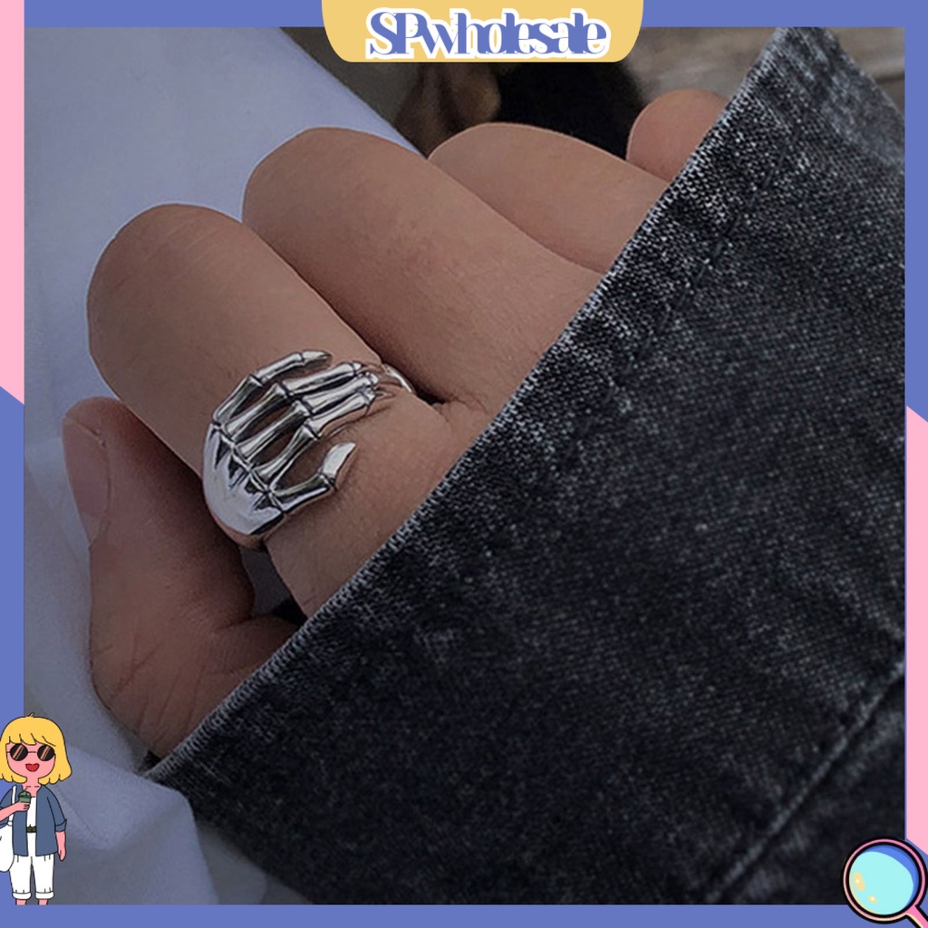 <SPwholesale> Nhẫn Hình Xương Bàn Tay Có Thể Điều Chỉnh Kích Cỡ Phong Cách Halloween Cho Nữ