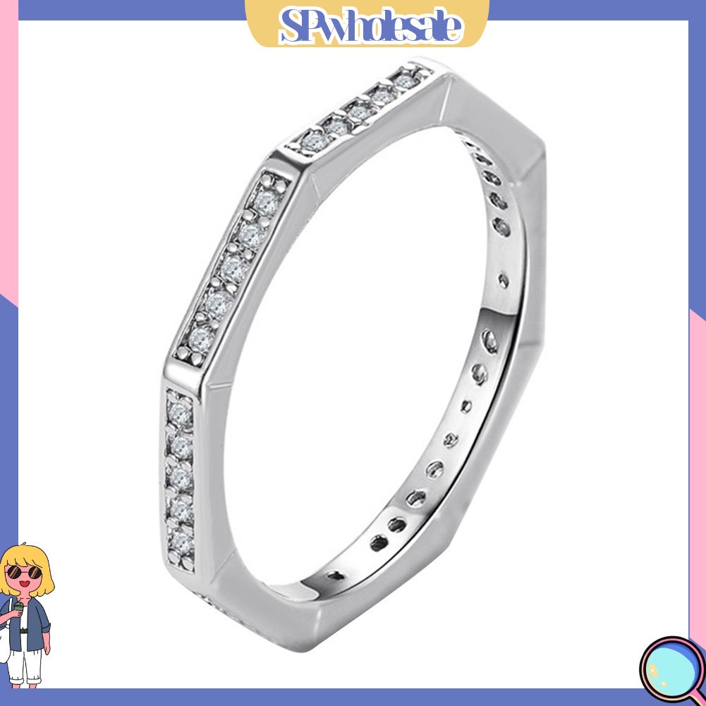<SPwholesale> Nhẫn Hình Đa Giác Đính Đá Phong Cách Đơn Giản Cho Nam Và Nữ