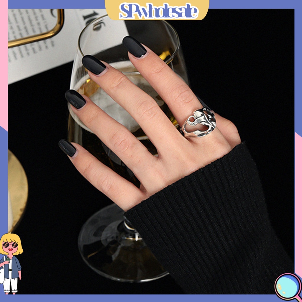 <SPwholesale> Nhẫn Hở Mạ Điện Bóng Cao Màu Trơn Kiểu Retro Tối Giản Có Thể Điều Chỉnh Trang Sức Cho Nữ