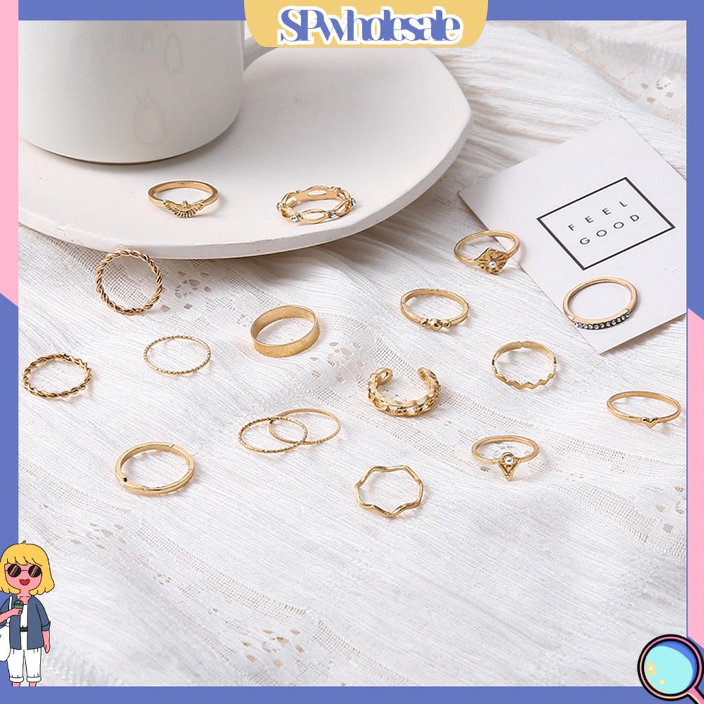<SPwholesale> Set 17 Nhẫn Đeo Khớp Ngón Tay Đính Hạt Giả Ngọc Trai