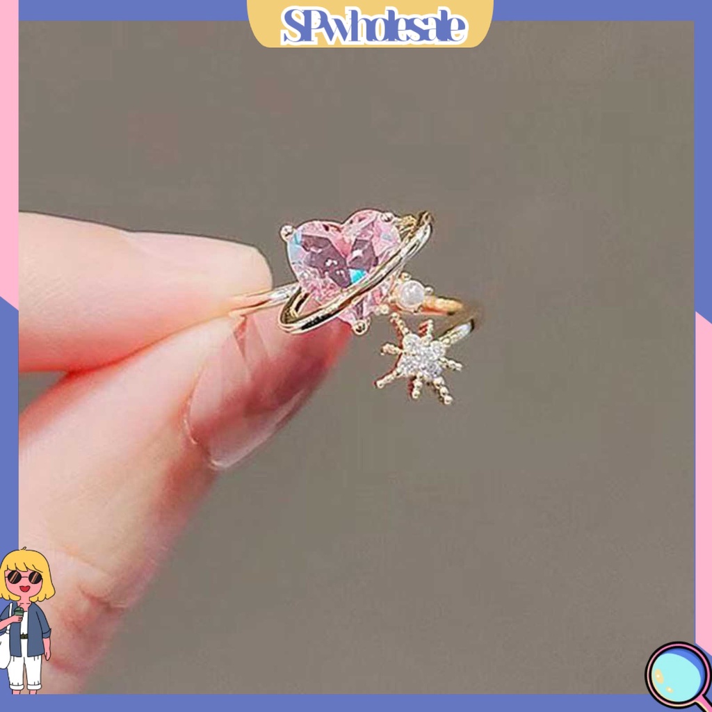 <SPwholesale> Nhẫn Hở Hình Trái Tim Đính Đá Lấp Lánh