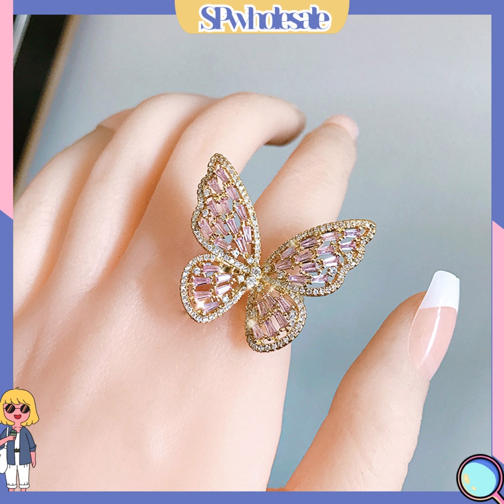 <SPwholesale> Nhẫn Hình Bướm Rỗng Đính Đá Thời Trang Cho Nữ
