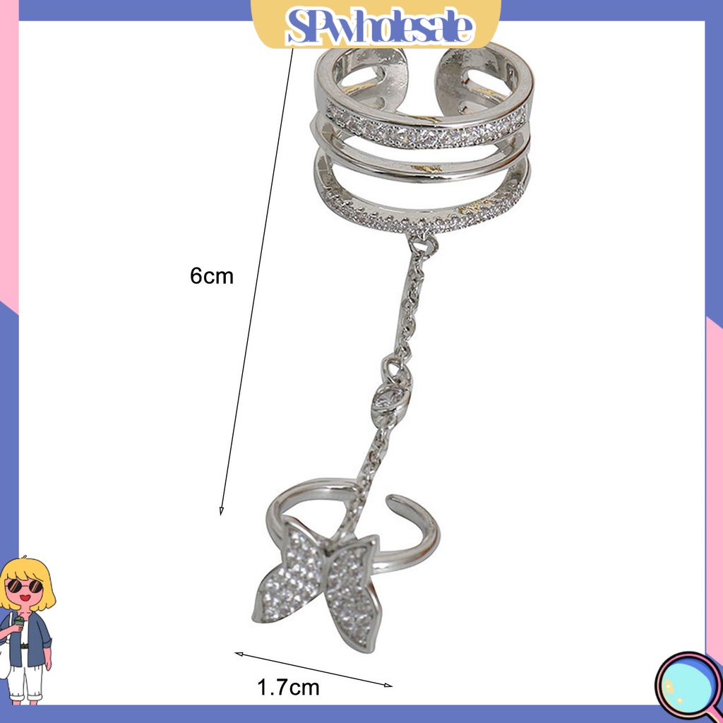 <SPwholesale> Bộ Nhẫn Hở Ba Lớp Sáng Bóng Đính Đá Hình Bướm Tua Rua Làm Quà Sinh Nhật Cho Nữ