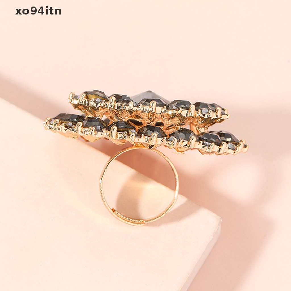 Nhẫn Nữ Mặt Tròn Lớn Đính Đá Pha Lê Phong Cách Boho Cổ Điển