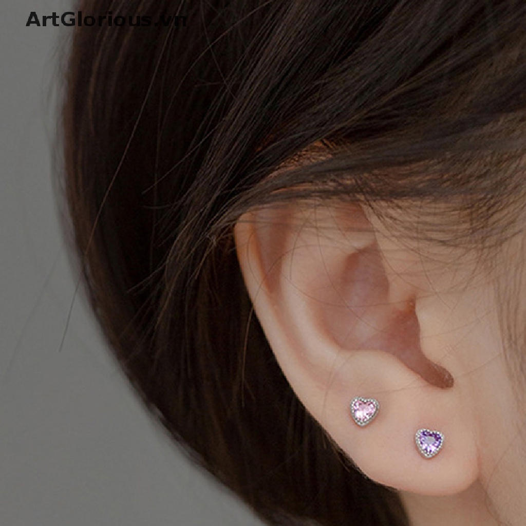 1 Đôi Bông Tai Đính Đá Zircon Hình Trái Tim Thời Trang Dành Cho Nữ