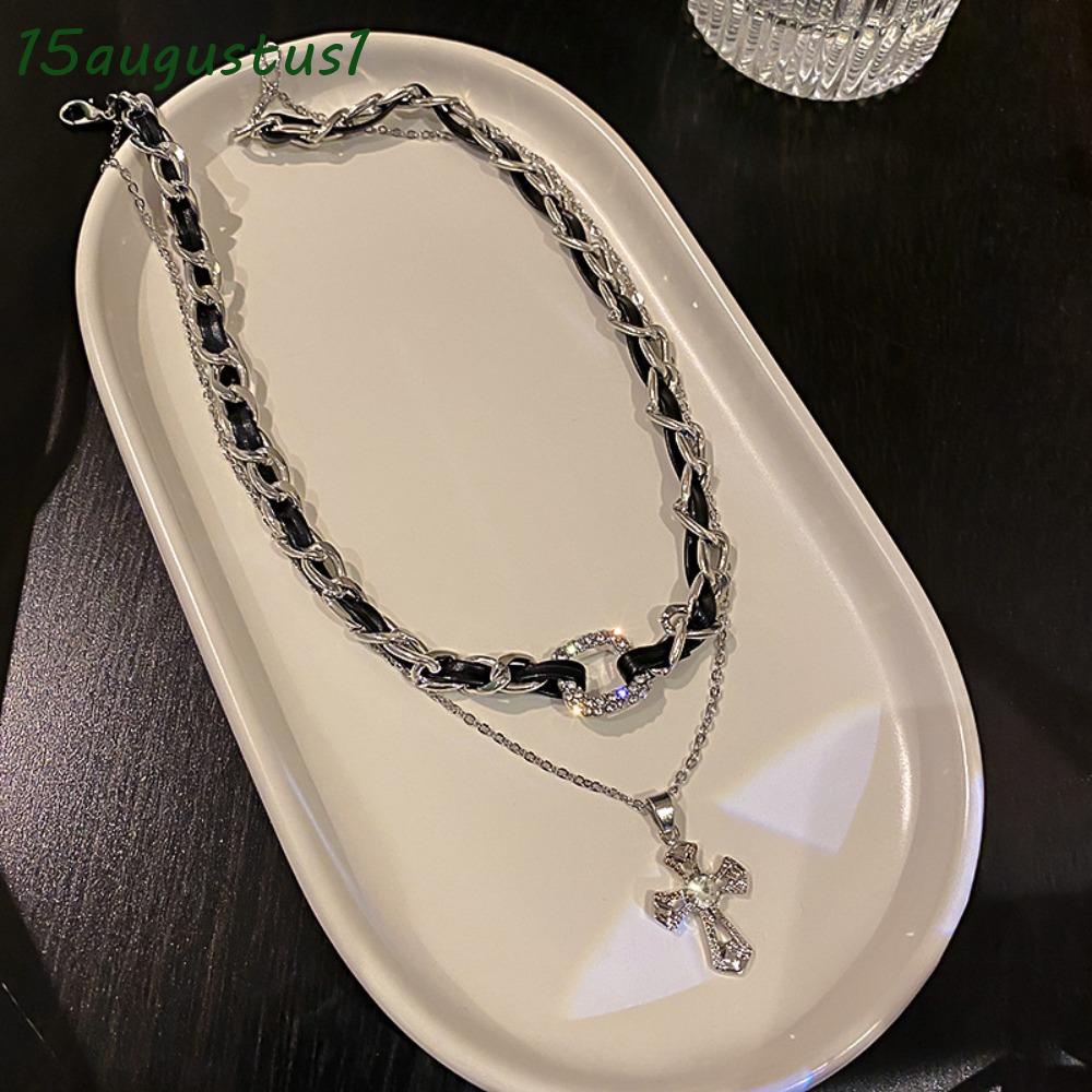 Vòng Cổ Choker Hai Lớp Bằng Thép Titan Mặt Thánh Giá Thanh Lịch Sáng Tạo Kiểu Pháp Cho Nữ