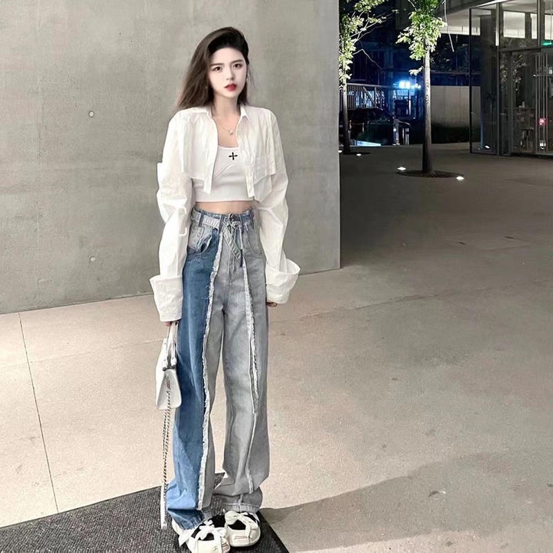 Quần Jean Ống Đứng Hai Màu Sắc Độc Đáo Phong Cách Đường Phố Mới
