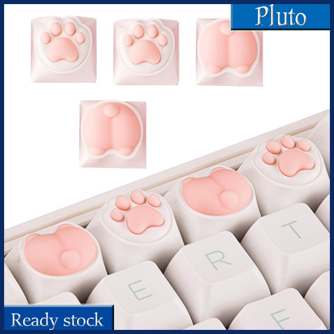 Mới Set 4 Nút Bàn Phím Silicon Hình Bàn Chân Mèo Dễ Thương