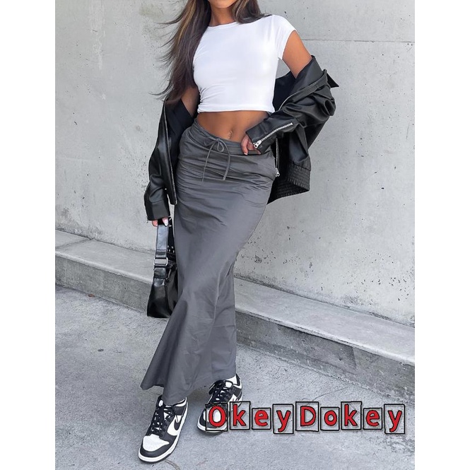 Chân Váy Lưng Cao Y2K Màu Trơn Thời Trang Mùa Hè Cho Nữ