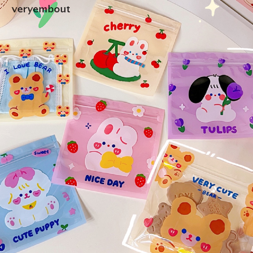 Set 10 Túi Zip Đựng Bánh Kẹo Bằng Poly Trong Suốt In Họa Tiết Thỏ / Gấu Hoạt Hình Trang Trí Tiệc Cưới / Sinh Nhật