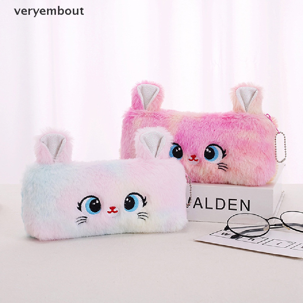 Túi Đựng Bút Lông Xù Hình Mèo Hoạt Hình Đáng Yêu Có Khóa Kéo