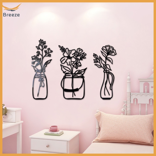 Bộ 3 Miếng Dán Tường Trang Trí Tráng Gương Acrylic Hình Lọ Hoa 3d Rỗng Tự Dính Trang Trí Nhà Cửa