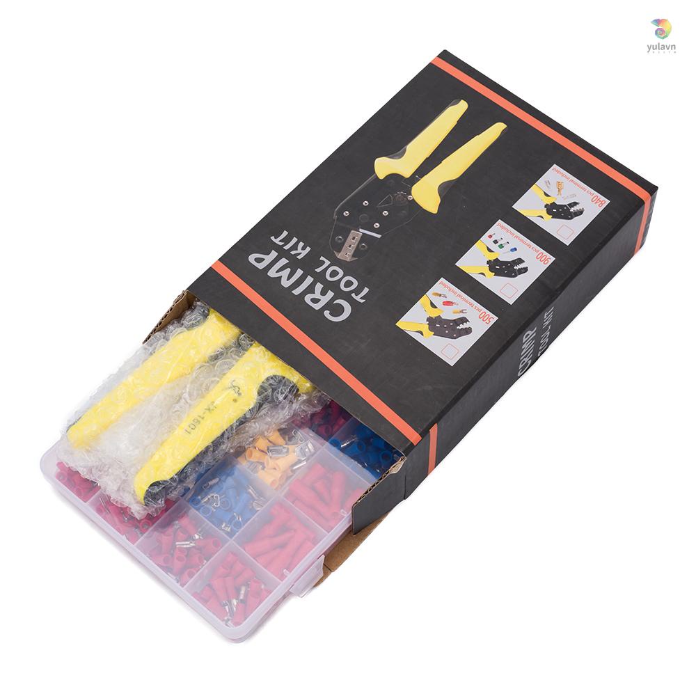 Bộ Dụng Cụ Uốn Dây Điện Cách Nhiệt AWG22-14 Kèm 500 Đầu Nối Male Và Female