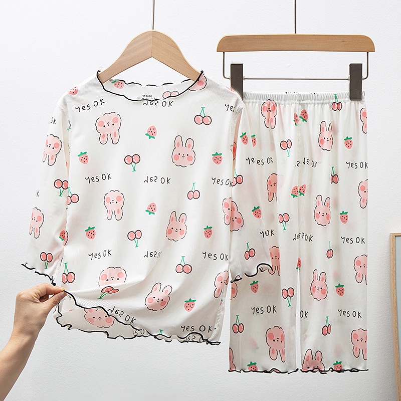 Bộ Đồ Ngủ Ba Món Bằng Lụa Lạnh Ba Món Dễ Thương Có Sẵn Cho Bé Gái 100-160cm Giao Hàng Nhanh Chóng