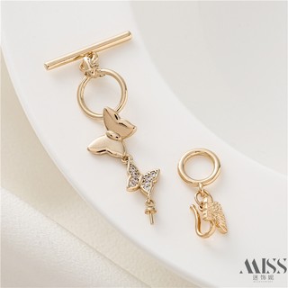 Khóa kết nối 14k mạ vàng bảo quản màu zircon đôi bướm ot khóa kết nối khóa đai vòng tự làm dây xích handmade liên kết miệng phụ kiện