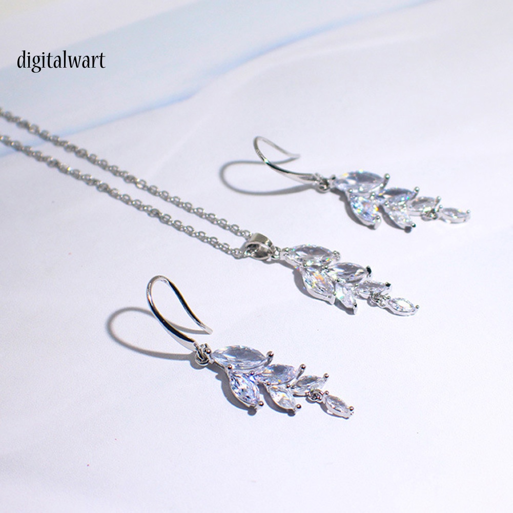 Kỹ Thuật Số| Bộ Vòng cổ + Bông Tai HợP Kim HìNh Lá ĐíNh Đá Xinh Xắ