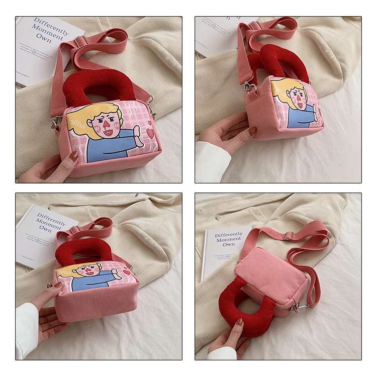 Túi Đeo Chéo Canvas Dáng Vuông Nhỏ Họa Tiết Hoạt Hình Thời Trang Cho Nữ