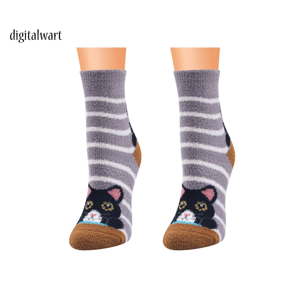 Kỹ Thuật Số| Vớ Nhung San Hô Mềm Mại Họa Tiết Mèo / Kẻ Sọc / Chấm Bi Giữ Ấm Mùa Đông Cho