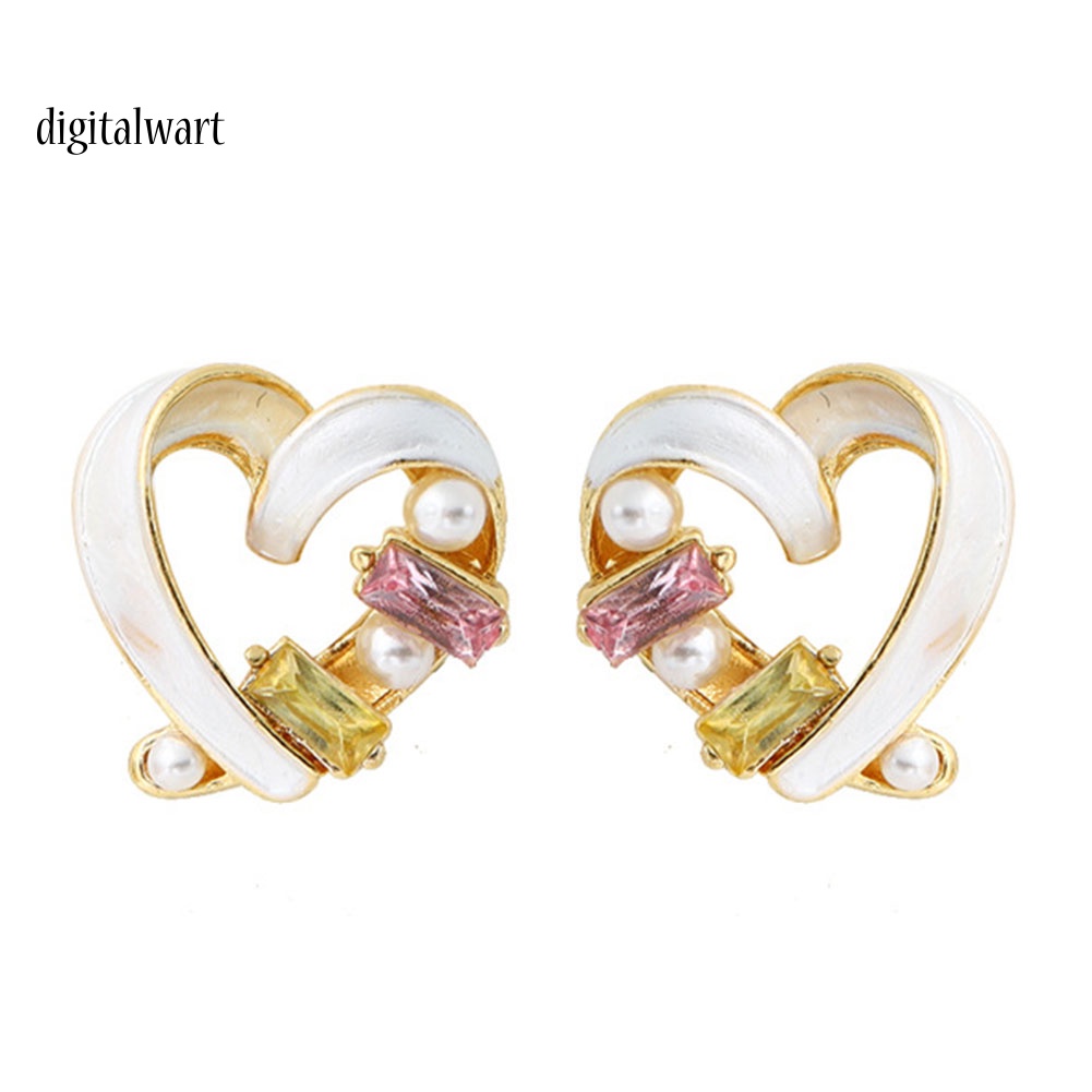 Kỹ Thuật Số| Bông Tai HìNh TráI Tim ĐíNh Đá / NgọC Trai Giả ThờI Trang