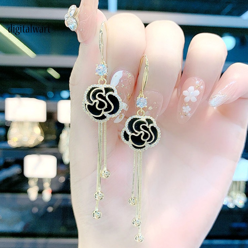 Kỹ Thuật Số| 1 Đôi Bông Tai Dáng Dài Hình Hoa Hồng Đính Đá Phong Cách Hàn Quốc