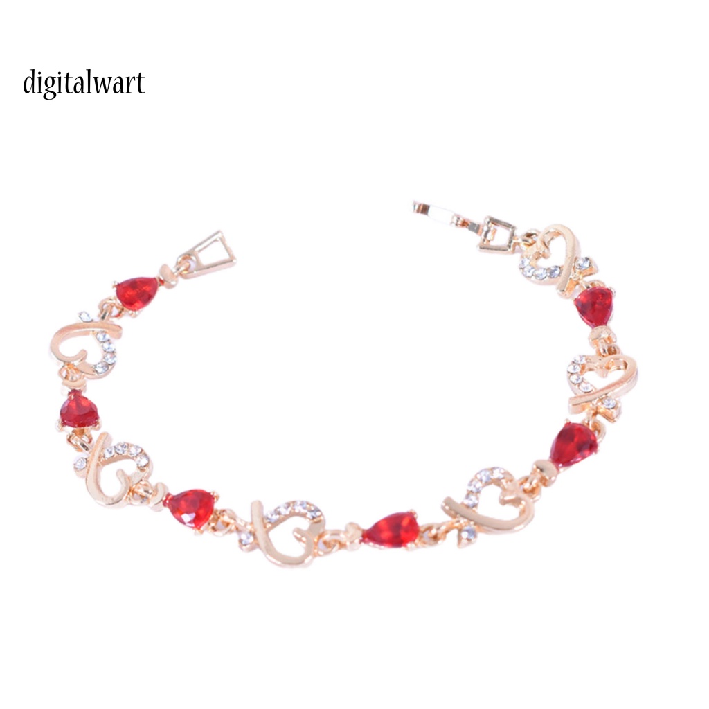 Kỹ Thuật Số| Vòng Tay Hợp Kim Mặt Hình Trái Tim Đính Đá Lấp Lánh Cho Nữ