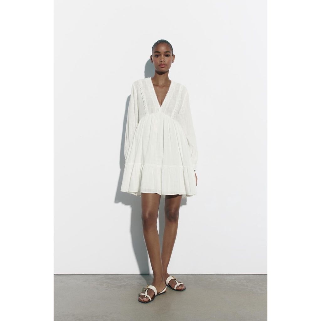 Zara Đầm mini Tay Dài Cổ Chữ V Thời Trang Mùa Hè 9878141 251